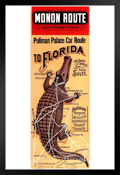 Pullman To Florida Travel Guide Alligator Wall Decor Reptile Print Poster Reptile Scales Biology WIldlife Nature Art Print Alligator Poster Swamp Animal Wall Art Black Wood Framed Poster 14x20