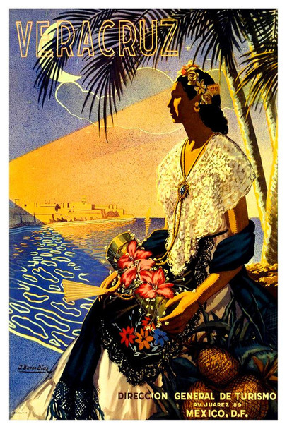 Vera Cruz Vintage Illustration Travel Art Deco Vintage French Wall Art Nouveau 1920 French Advertising Vintage Poster Prints Art Nouveau Decor Stretched Canvas Art Wall Decor 16x24