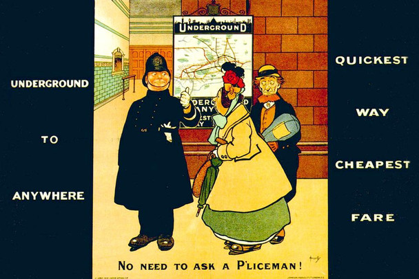 1908 Policeman Vintage Illustration Travel Underground Railroad Art Deco Eclectic Advertising French Wall Vintage Art Nouveau Vintage Art Prints Stretched Canvas Art Wall Decor 16x24