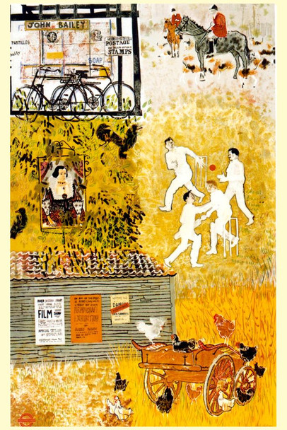 1957 Village Life Vintage Illustration Travel Art Deco Vintage French Wall Art Nouveau French Advertising Vintage Poster Prints Art Nouveau Decor Stretched Canvas Art Wall Decor 16x24