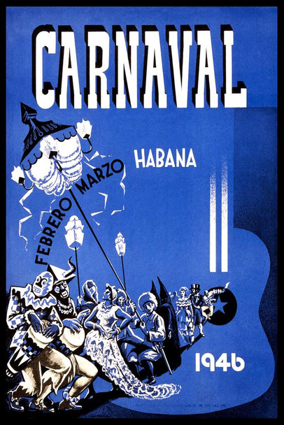 Carnaval Habana Havana Cuba 1946 Dance Party Festival Vintage Illustration Travel Stretched Canvas Art Wall Decor 16x24