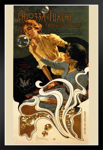 Chiozza Turchi Soap Italy Vintage Illustration Art Deco Vintage French Wall Art Nouveau 1920 French Advertising Vintage Poster Prints Art Nouveau Decor Black Wood Framed Poster 14x20