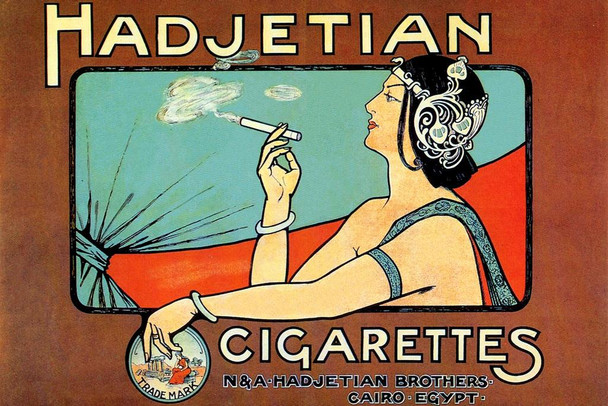 Hadjetian Cigarettes Smoking Vintage Illustration Art Deco Vintage French Wall Art Nouveau 1920 French Advertising Vintage Poster Prints Art Nouveau Decor Stretched Canvas Art Wall Decor 16x24