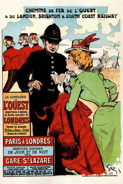 Louest Londres Vintage Illustration Travel Underground Railroad Art Deco Eclectic Advertising French Wall Vintage Art Nouveau Vintage Art Prints Stretched Canvas Art Wall Decor 16x24