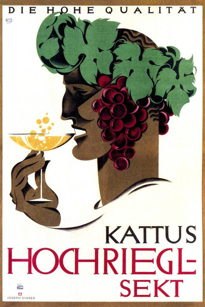 Kattus Hochriegl Sekt Vintage Illustration Art Deco Liquor Vintage French Wall Art Nouveau Booze Poster Print French Advertising Vintage Art Prints Stretched Canvas Art Wall Decor 16x24