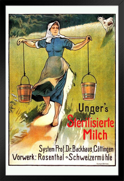 Ungers Sterilisierte Milch Milk Vintage Illustration Travel Art Deco Vintage French Wall Art Nouveau French Advertising Vintage Poster Prints Art Nouveau Decor Black Wood Framed Poster 14x20