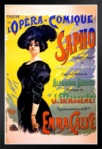 Lopera Comique Sapho Copy Vintage Illustration Travel Art Deco Vintage French Wall Art Nouveau French Advertising Vintage Poster Prints Art Nouveau Decor Black Wood Framed Poster 14x20