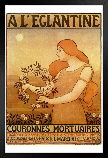 L Eglantine Funeral Wreath Rose Vintage Illustration Art Deco Vintage French Wall Art Nouveau 1920 French Advertising Vintage Poster Prints Art Nouveau Decor Black Wood Framed Poster 14x20