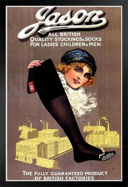 Jason Hosiery Socks British Vintage Illustration Art Deco Vintage French Wall Art Nouveau 1920 French Advertising Vintage Poster Prints Art Nouveau Decor Black Wood Framed Poster 14x20