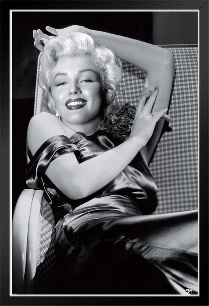 Marilyn Monroe Smiling Reclining Black White Vintage Photo Black Wood Framed Poster 12x18