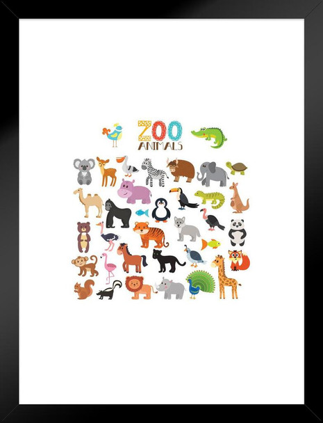 Zoo World Animals Collection Kids Nursery Drawing Matted Framed Wall Decor Art Print 20x26