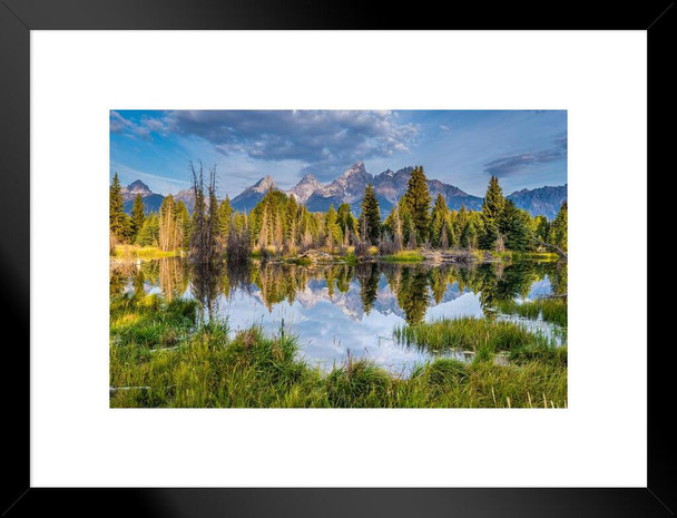 Grand Teton National Park Wyoming Reflecting Landscape Photo Matted Framed Wall Decor Art Print 20x26