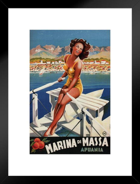 Marina di Massa Apuania Beach Italy Italian Vintage Travel Matted Framed Wall Decor Art Print 20x26