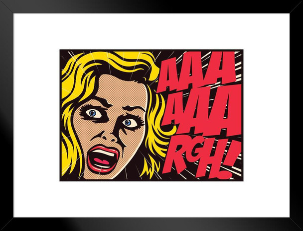 Pop art comics panel woman in a panic screaming in fear vector illustration Matted Framed Wall Decor Art Print 20x26