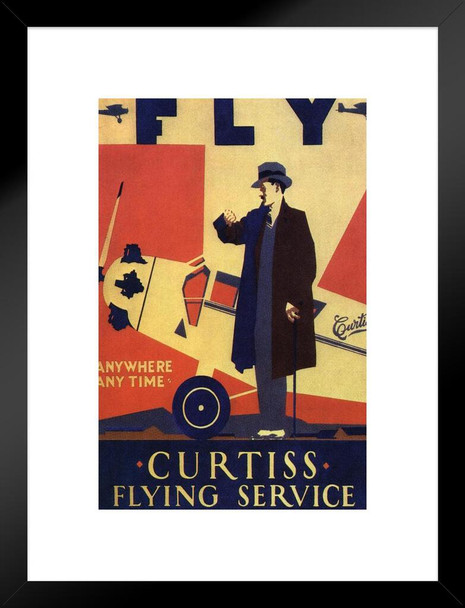 Curtiss Flying Service Airlines Aviation Vintage Travel Airplane Fly Art Deco Eclectic Advertising French Wall Vintage Art Nouveau Vintage Art Prints Matted Framed Wall Decor Art Print 20x26
