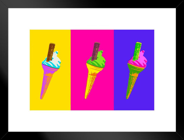 Ice Cream Cones Retro Pop Art Matted Framed Wall Decor Art Print 20x26