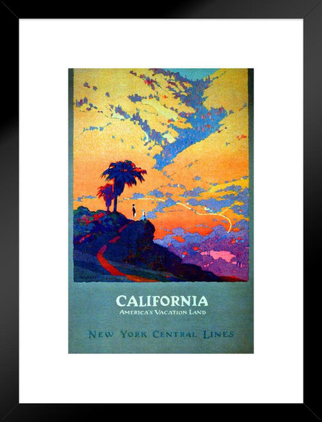 California Americas Vacation Land New York Central Lines Train Railroad Vintage Illustration Travel Matted Framed Wall Decor Art Print 20x26