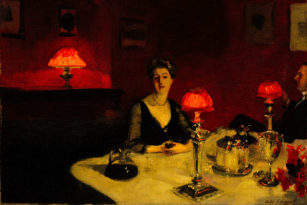 John Singer Sargent A Dinner Table At Night Realism Sargent Painting Artwork Woman Portrait Wall Decor Oil Painting French Poster Prints Fine Artist Decorative Cool Wall Art Print Poster 12x18