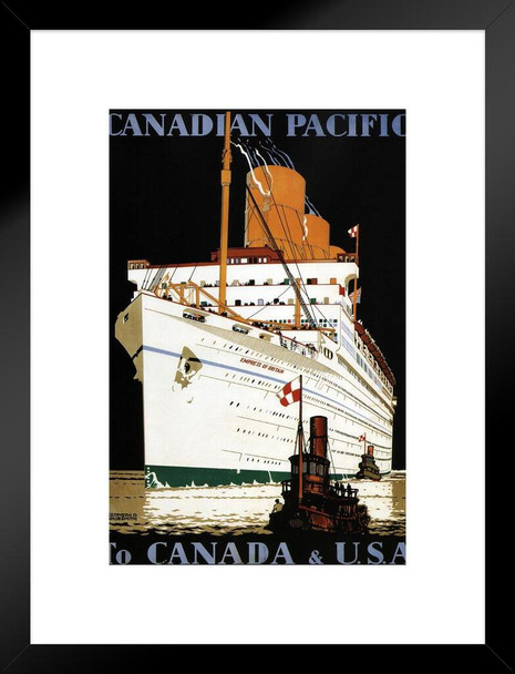 Canadian Pacific to Canada and USA Ocean Liner Cruise Ship Vintage Ad Matted Framed Wall Decor Art Print 20x26