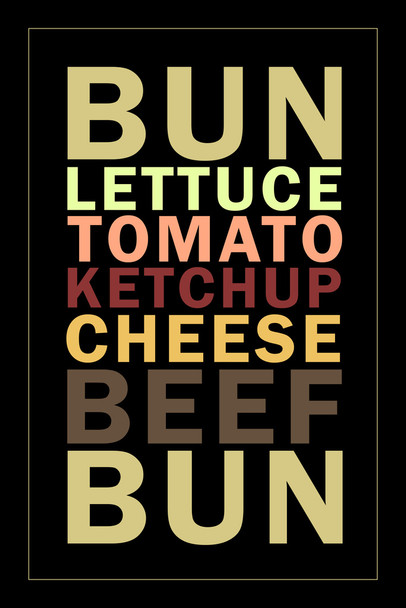 Cheeseburger Recipe Black Cool Wall Art Print Poster 12x18