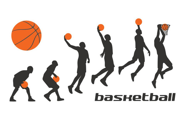 Basketball Player Silhouettes Dunking Evolution Style Cool Wall Decor Art Print Poster 24x16