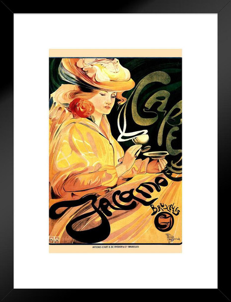 Cafe Jacamot Coffee Vintage Illustration Alphonse Mucha Travel Art Deco Vintage French Wall Art Nouveau 1920 French Advertising Matted Framed Wall Decor Art Print 20x26