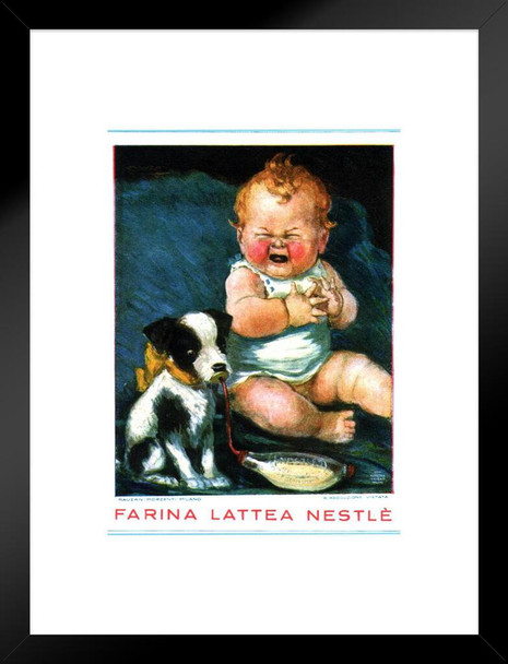 Farina Lattea Nestle Italy Baby Milk Powder Vintage Illustration Art Deco Eclectic Advertising French Wall Vintage Art Nouveau 1920 Matted Framed Wall Decor Art Print 20x26
