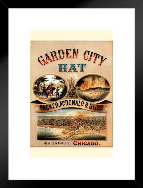 Garden City Hat Vintage Chicago Market Street Store Illustration TravelMatted Framed Wall Decor Art Print 20x26