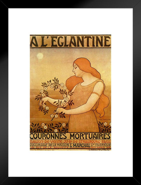 L Eglantine Funeral Wreath Rose Vintage Illustration Art Deco Vintage French Wall Art Nouveau 1920 French Advertising Vintage Poster Prints Art Nouveau Decor Matted Framed Wall Decor Art Print 20x26