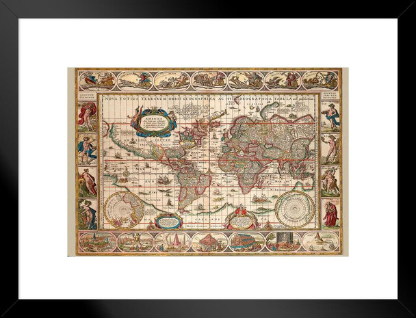 Ancient World Map Latin Illustration Matted Framed Wall Decor Art Print 20x26