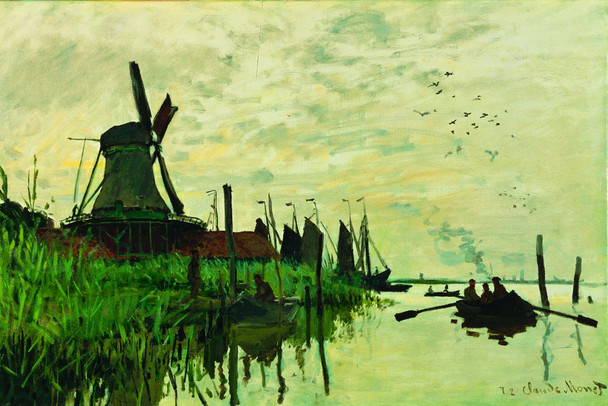Claude Monet Windmill And Boats Near Zaandam 1871 Oil On Canvas French Impressionist Cool Wall Art Print Poster 12x18