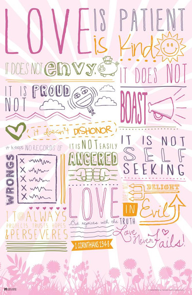 Love Patient Kind  Inspirational Quote Pink Kids Room Decoration Cool Wall Art Print Poster 16x24