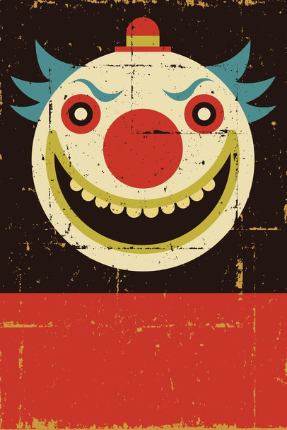 Laminated Evil Clown Face Retro Distressed Illustration Poster Sign  It Is Scary Clown Nose Teeth Spooky Poster Dry Erase Sign 12x18