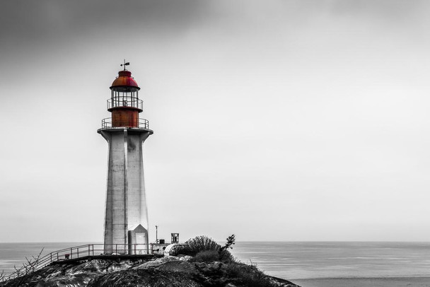 Laminated Lighthouse of Whytecliff Park West Vancouver Canada Black & White Photo Poster Dry Erase Wall Art 12x18