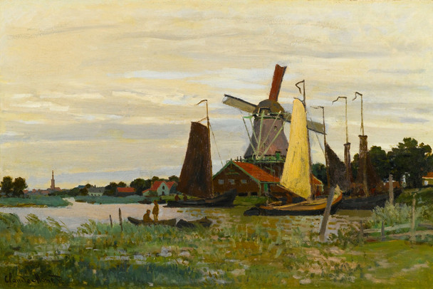Claude Monet A Windmill Near Zaandam 1871 Oil On Canvas French Impressionist Artist Cool Wall Art Print Poster 12x18