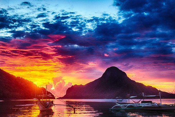 Laminated Sunset in El Nido Poster Dry Erase Sign 12x18