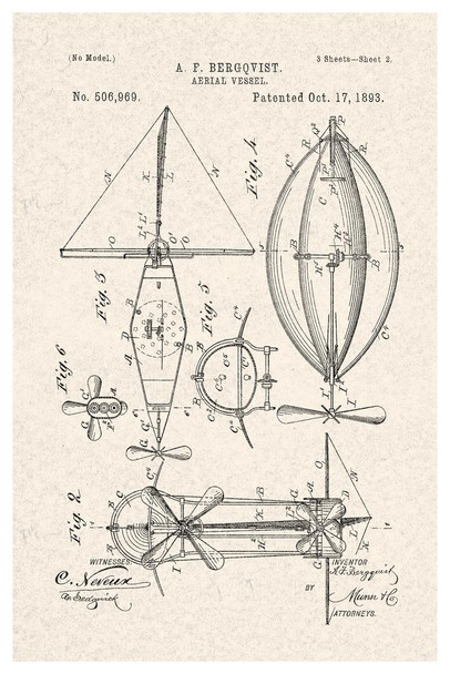 Steampunk Aerial Vessel Official Patent Diagram Cool Wall Decor Art Print Poster 24x36