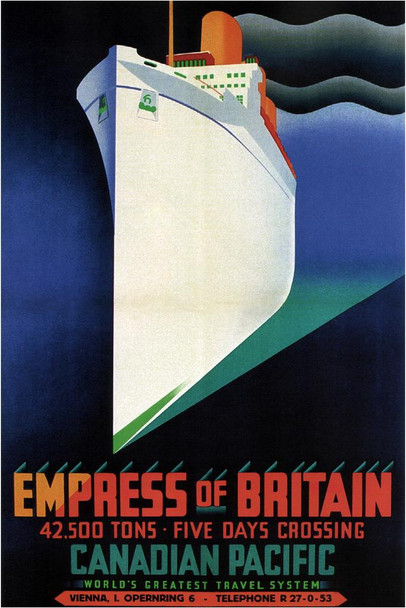 Laminated Canadian Pacific Empress of Britain Cruise Ship Vintage Travel Poster Dry Erase Sign 12x18