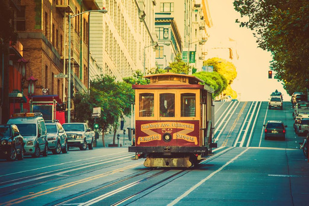 Laminated Vintage Cable Car Passing Grant Street San Francisco California Photo Poster Dry Erase Sign 16x24