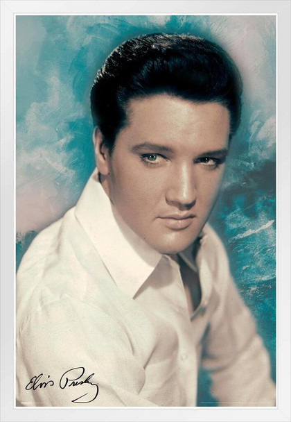 Elvis Presley Classic Cool Portrait Music White Wood Framed Poster 14x20