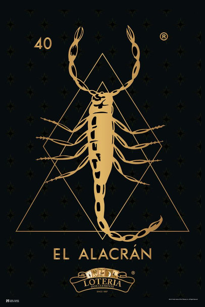 Laminated 40 El Alacran Scorpion Loteria Card Black Gold Mexican Bingo Lottery Day Of Dead Dia Los Muertos Decorations Mexico Insect Spider Poison Party Spanish Native Poster Dry Erase Sign 16x24