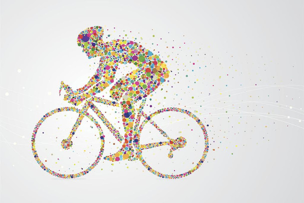 Cyclist Pixel Man bicycle exercise millennial leisure strength wheel health color determination endurance motivational inspiring healthy lifestyle training Cool Wall Art Print Poster 36x24