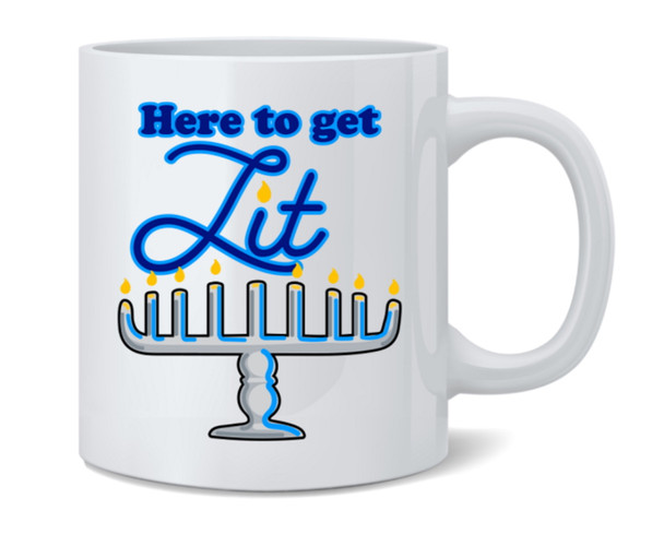 Here To Get Lit Hanukah Chanukah Jewish Holiday Party Funny Drinking Drink Humor Ceramic Coffee Mug Tea Cup Fun Novelty Gift 12 oz