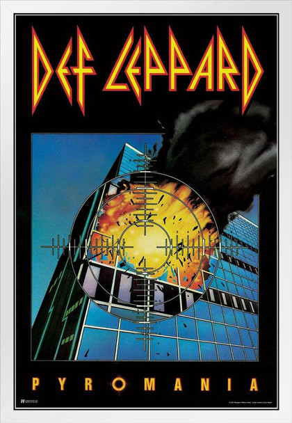 Def Leppard Pyromania Album Cover Heavy Metal Music Merchandise Retro Vintage 80s Aesthetic Rock Band White Wood Framed Art Poster 14x20