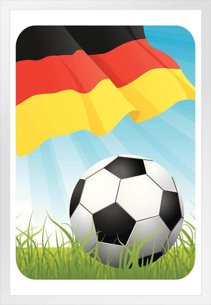 Germany Soccer Ball And Flag Sports White Wood Framed Poster 14x20