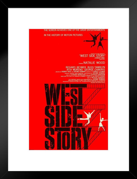 West Side Story 1961 Retro Vintage Movie Poster Musical Poster Leonard Bernstein Natalie Wood Poster Movie Theater Decor Classic Movie Posters Living Room Matted Framed Wall Decor Art Print 20x26