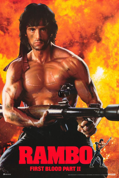 Laminated Rambo First Blood Part 2 II Retro Vintage 80s Movie Theater Decor Memorabilia Action Film Sylvester Stallone Series Collection Classic War Poster Dry Erase Sign 24x36