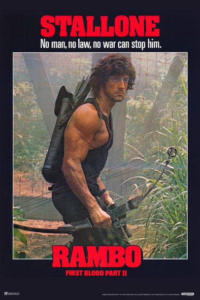 Laminated Rambo First Blood Part 2 II Alternate Bow Retro Vintage 80s Movie Theater Decor Memorabilia Action Film Sylvester Stallone Series Collection Classic War Poster Dry Erase Sign 12x18