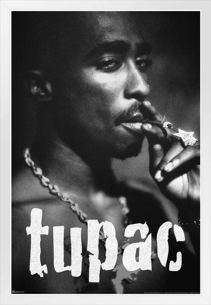 Tupac Posters 2Pac Poster Tupac Smoking Joint 90s Hip Hop Rapper Posters For Room Aesthetic Mid 90s 2Pac Memorabilia Rap Posters Music Merchandise Merch White Wood Framed Poster 14x20