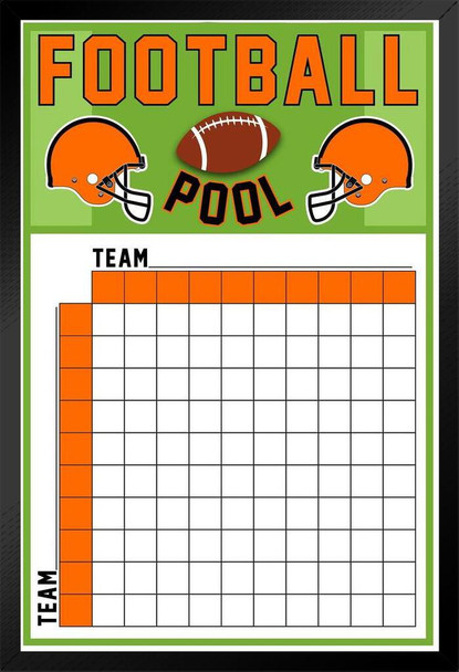 Orange Football Squares Board 100 Party Decorations 2023 Pool Board Blocks Supplies Super Large Boxes Betting Game Bowl Score Themed Decor Black Wood Framed Art Poster 14x20